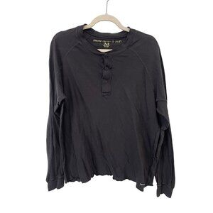 Paper Denim and Cloth Henley Shirt Size Medium Long Sleeve Crewneck Black Cotton